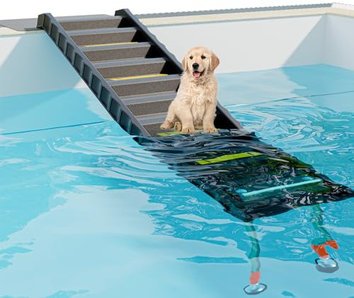 Faltbare Hunde-Poolrampe mit 83,8 cm Beinen für freie Höhenverstellung, sichere und leicht zugängliche Hunde-Wasserrampe für Pool, Poolrampe für Hunde bis zu 90 kg (schwarz)