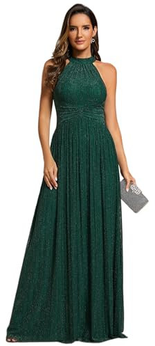 Ever-Pretty Abito da Sera Donna Elegante Spalle Scoperte Pieghe Senza Maniche Stile Impero Brillante Verde Scuro 46