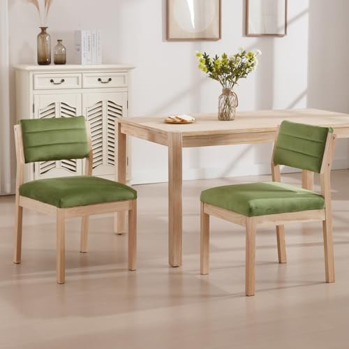 chairus Lot de 2 Chaises Rembourrée en Velours Chaise de Salle à Manger sans Accoudoirs Chaise Cuisine avec Pieds en Bois (Vert)