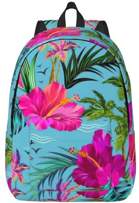 KoNsev Hello Hawaii Rucksack, Büchertasche, für Mädchen und Jungen, modisch, lässig, Tagesrucksack, Reisen, Uni, Lehrer, Schwarz , S