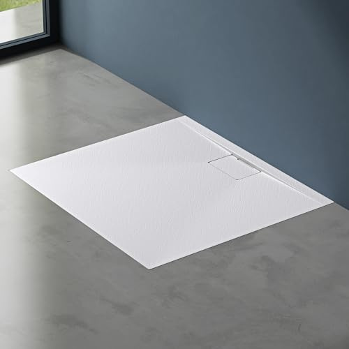 doporro Duschtasse Duschwanne 100x100x3 flach Mineralguss in Weiß | Quadratisch Duschwanne für bodengleiche Montage mit DIN-Anschlüssen – stabil & pflegeleicht für moderne Duschen Geoma07
