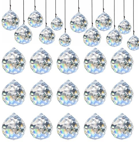 Kristalle zum Aufhängen, Sonnenfänger, 20 Stück Kristalle zum Aufhängen, Kristallkugel Prisma, 20 mm, Suncatcher Kristall für Kronleuchter Anhänger, Fenster Ornament Handwerk Deko