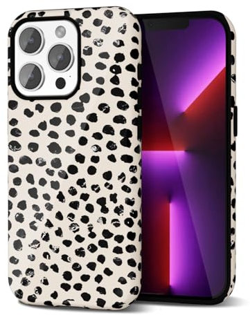 Svanove Cheetah Print iPhone 13 Pro Case - Girly Trendy Leopard Pattern, Retro Cool Animal Print, Luxury Cute for Women, Aesthetic Y2k Hard Shell Plastic, Beige Polka Dots