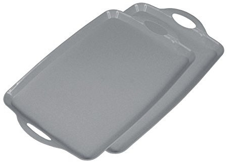 simpa Large Plastic Serving, Breakfast, TV Dinner Trays with Handles - Silver 51 x 33cm - Set of 2