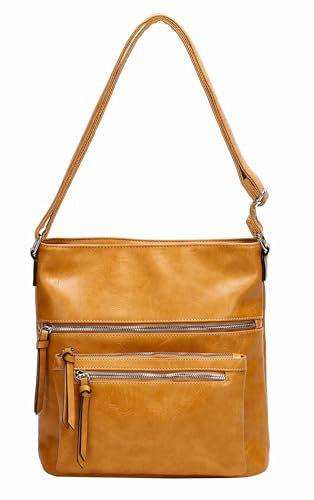 Damen Tasche Umhängetasche Crossbody Shopper Schultertasche Hobo Bag Beuteltasche Crossover Handtasche City Bag Henkeltasche Reise Leder Optik Gelb
