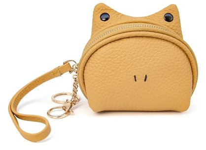 Doris&Jacky Geldbörse aus Leder, Motiv: Frosch, niedliches Tier, Münztasche, Geldbörse mit Schlüsselanhänger, Armband, 3-gelb, Münzgeldbörse