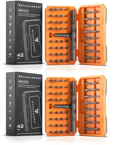 STAHLWERK 2 x Ratschen-Schraubendreher-Bit-Set RBS-42 ST 42-teilig Ratsche | Ratschenschlüssel | Steckschlüssel | Ratschen-Schraubenzieher mit T-Griff und umfangreichem Bit-Satz