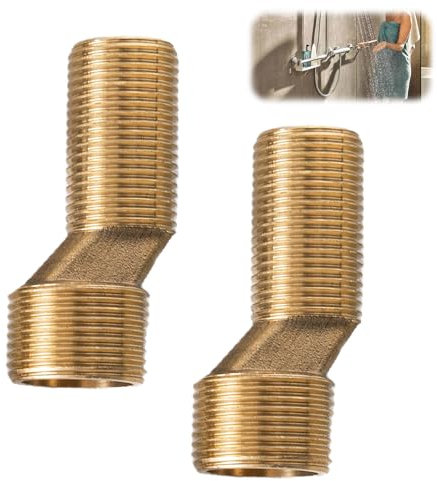 VZU Lot de 2 adaptateurs pour robinet de douche 3/4 vers 1/2 en laiton - Raccord en S décalé de 9 mm - Bras pivotant réglable - Bras de rallonge