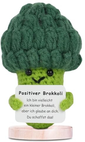 Aruigu Pocket Hug Positive Broccoli, Kreative Strickwolle Puppe als Mutmacher und Glücksbringer für Prüfung, Einschulung und Gute Besserung Geschenk