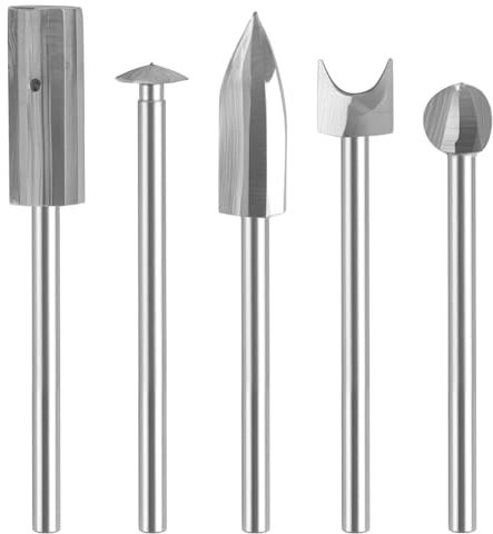 Wood Carving Bits Set, 5Pcs Wood Carving Tools Compatible with Dremel Rotary Tool Woodworking Carving Bits 1/8” Shank Carving Kit Engraving Tool for DIY Carving Engraving Drilling Sculpture