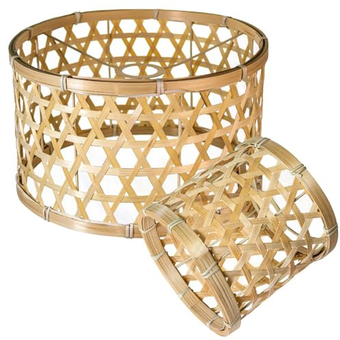 Osasy Bambus Lampenschirm Set, 30 cm und 16 cm, Zylindrisch, Rattan-Optik für Hänge- und Deckenleuchten,stehlampe (2, Bohème Beige)