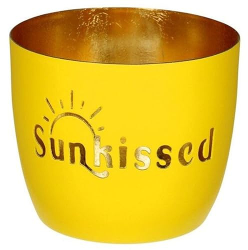 Gift Company - Windlicht, Teelichthalter - Madras - Motiv: Sunkissed, neon - Farbe: gelb/Gold - (ØxH) 10 x 8,5 cm