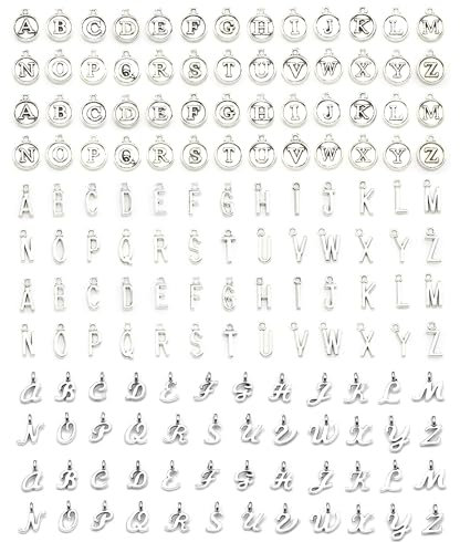 156 Stück Klein Buchstaben Anhänger A-Z Alphabet Charm für DIY Schmuckherstellung, Ohrringe, Armbänder, Halskette, Kreative Geschenkideen Basteln und Hochzeit Deko (Silber)