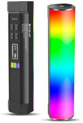 PULUZ RGB Light Stick 17cm, 360° Drehbarer Videolichtstab mit 2000-mAh-Akku und Einstellbarer Farbtemperatur 2500-9000K für Videoaufnahmen, Streaming, Studiofotografie, TikTok YouTube