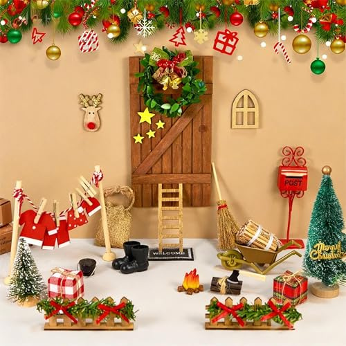 Arbolisse Wichtel ZubehöR Weihnachten, Wichteltür Set, Weihnachtswichtel Set für Kinder Wichtel Deko Holz Miniatur,WichtelzubehöR, Wichtel Set Weihnachten Komplett