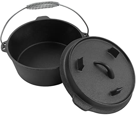 WPKD BLUEIY Dutch Oven Camping 25 cm, Antihaft-Topf aus Gusseisen mit Deckel und Thermometerkerbe, multifunktionales Kochen für Camping, gleichmäßige Wärmeverteilung