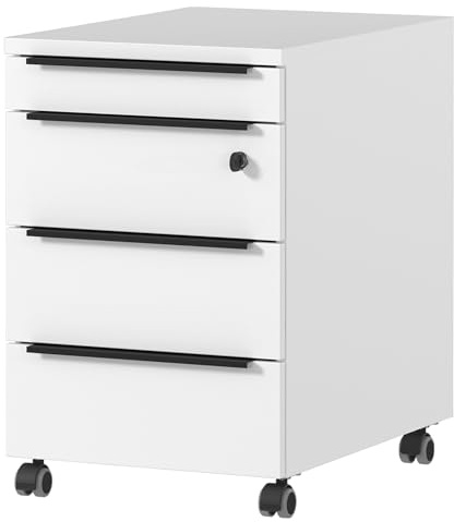 bümö Space Rollcontainer mit Schubladen, Container abschließbar aus Holz in weiß - Rollwagen für's Büro als Schreibtisch Unterschrank, Bürocontainer od. Schreibtischcontainer