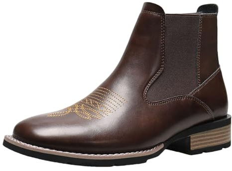rismart Hombre Botas Chelsea Bordadas Botines Casuales sin Cordones Punta Redonda, Marrón, 46.5