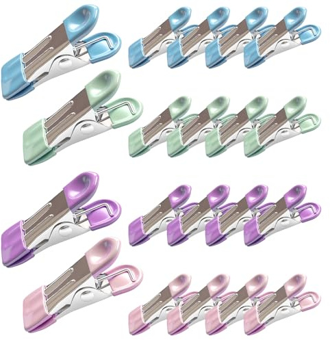 20 Pièces Pince à Linge INOX,Pince a Linge Solide,Multicolore | Pinces Métalliques pour Vêtements Multicolore Acier Inoxydable,Pour Photos,Vêtements,Scellage Alimentaire