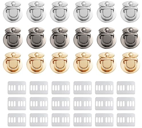 18pcs Tuck Lock Clasps, Metal Thumb Lock Purse Clasps Practical Hardware Accessories Suitable for Briefcase Purse Handbag DIY Crafted (3 Colors)