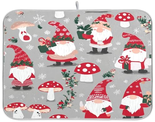 Kcldeci Tapis de séchage de vaisselle en forme de gnomes de Noël - Tapis de comptoir de cuisine - Accessoires de cuisine - Tapis d'égouttoir pour vaisselle, ustensiles, comptoirs, éviers - 45,7 x 61