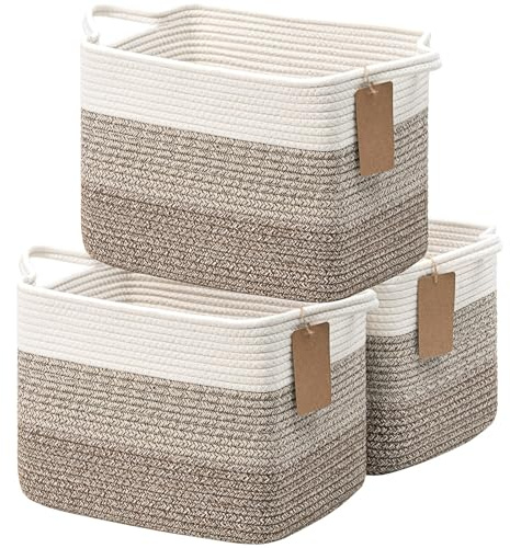 TIMEYARD 3er Set Aufbewahrungskorb Geflochten 33x25x23cm Weiß Braun | Geflochtene Körbe für Kinderzimmer, Regal und Wohnzimmer. Ideal für Spielzeug, Bücher und kleine Geschenke