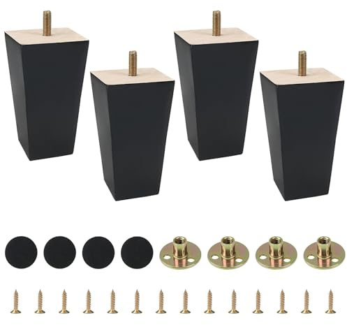 Minnhua Sofa Feet 12cm/5inch Wooden Furniture Legs Black Sofa Legs Set of 4
