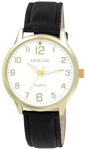 Excellanc Herren Armbanduhr aus Kunstleder in Gold, in Einer Länge von 25 cm, Klassisches Design für jeden Mann
