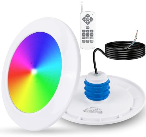 COOLWEST Projecteur Piscine Vissable avec Filetage 1 1/2, 25W RGB LED Eclairage Piscine avec Télécommande, Ø180mm, IP68 Étanché Lampe LED pour Piscines Béton SPA, 12V AC/DC