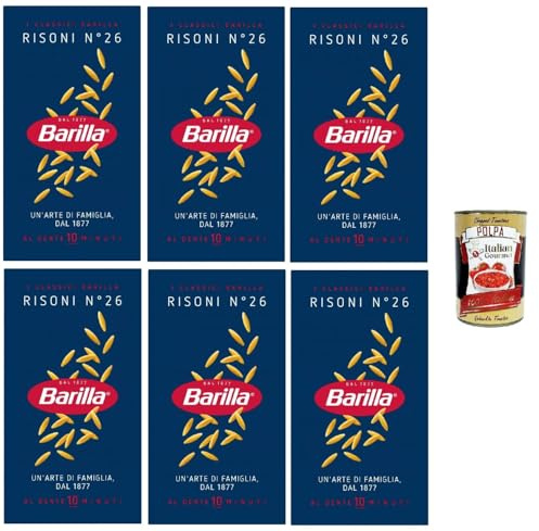Italian Gourmet Risoni N.26 Pasta 6 x 500g Suppennudeln aus Hartweizen | Formato a chicco di riso, ideale per brodo e minestrone, al dente nach 10, Gesamtnettogewicht 3 kg + Kostenlos Polpa 400g