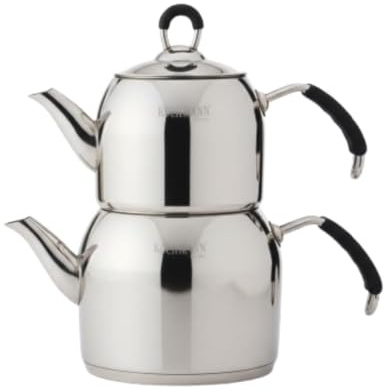Kochmann Edelstahl Türkisches Teekannen Set – 2,25L / 3L / 4,25L – Teekocher mit integriertem Sieb – für Induktion & alle Herdarten (3L (2L + 1L))