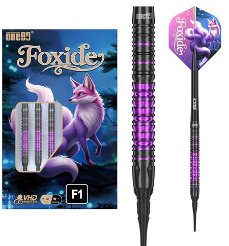 ONE80 Foxide VHD – 90% Tungsten Softtip Darts | Premium Softdartpfeile mit Wolfram Barrel | F1 F2 F3 F4 | 20g | Für alle E-Dartboards (Foxide F1, 20 Gramm)