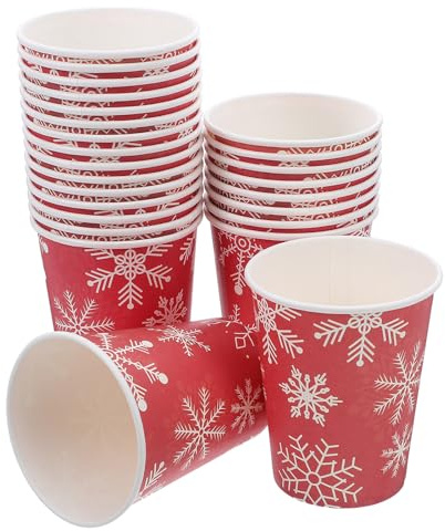 OFFIGAM Bicchieri di Carta Natalizi Rossi 250ml Confezione da 50 Pezzi Usa e Getta per Feste in Famiglia e Celebrazioni Scolastiche Design Festivo Fiocchi di Neve