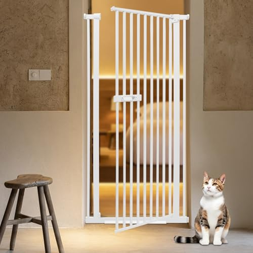 Griglia per porte 150 cm, protezione per scale senza bisogno di effettuare fori per cani e gatti, in carbon steel e ABS, per scale, corridoio, balcone, passaggio 76-85 cm – sicuro e stabile, bianco