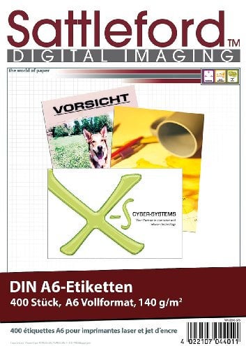 Sattleford Laserdruck-Etiketten: 400 Etiketten A6 105x148 mm für Laser/Inkjet (Selbstklebeetiketten, Aufkleber, Druckerpapier)