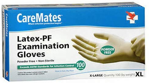 CareMates - Latex-PF Examination Gloves - No Powder - Box of 100 - X-Large