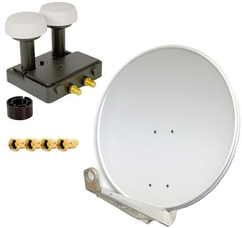 PremiumX DELUXE80 Aluminium 80cm Digital SAT Schüssel Spiegel in Hellgrau für HDTV HD+ 3D 4K Ultra + Monoblock Twin PXMB-6T LNB 0,1dB Astra 19,2° Hotbird 13° + 4X F-Stecker