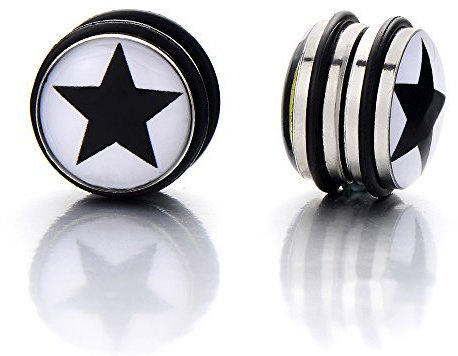 10MM Stern Magnetische Schwarz Kreis Herren Click-on Fake Piercing Ohrstecker Ohrringe Fakeplugs Tunnel Gauges