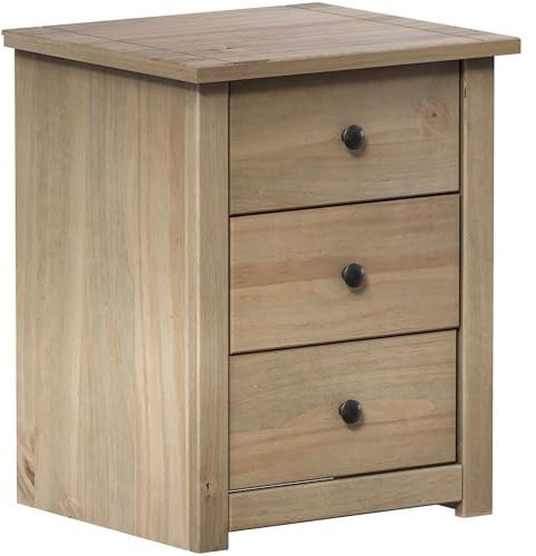 Vida Designs Panama Nachttisch-Kommode mit 3 Schubladen, Massive Kiefer, gewachst, Holz, natürlich