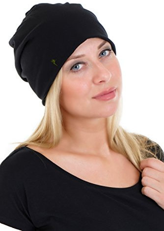 3Elfen Beanie Mütze schwarz/grau aus leichtem Jersey elastisch einfarbig und schlicht mit der Logo Elfe schwarz Oliv