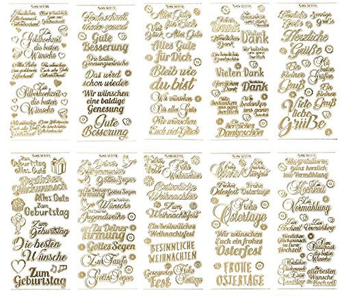 Ideen mit Herz Gravur-Sticker, transparent/gold, 10 Bogen à 10 x 23 cm | Aufkleber zum Basteln & Dekorieren | Karten & Geschenke zu Geburtstag, Weihnachten, Rente (Wünsche & Gratulationen - gold)