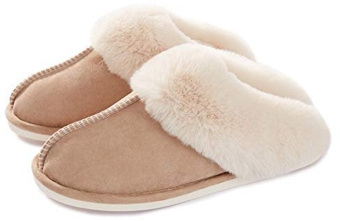 Women Men Slipper Memory Foam Fluffy Slip-on House Suede Fur Lined/Anti-Skid Sole Indoor & Outdoor - Khaki 05 - 5.5/6.5 UK - 280(42-43)