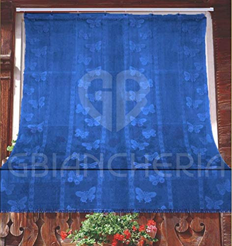 GBiancheria Tenda Zanzariera Antimosche Jacquarnd in Tinta Unita con Dis. Farfalla, Tono su Tono Mis.150x250cm (Blu)