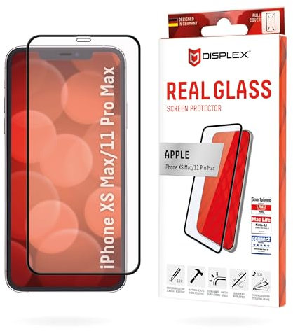 Displex Full Cover Panzerglas (10H) für Apple iPhone XS Max/11 Pro Max, Montagerahmen, volle Displayabdeckung, Tempered Glas, kratzer-resistente Schutzfolie, hüllenfreundlich