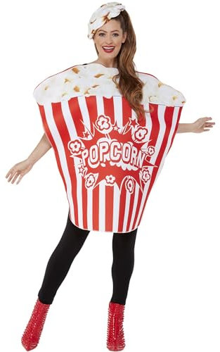 Smiffys Popcorn-Kostüm, Rot & Weiß, Einteiler & Hut