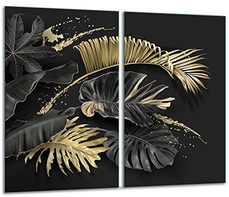 TMK - Plaque de protection universelle pour plaque de cuisson 2 x 30 x 52 cm Pour plaques de cuisson Protection contre les éclaboussures Planche a découper en verre trempé Décoration, motif fleurs