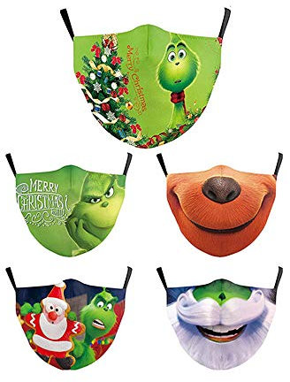 Youning Erwachsene Mundschutz Waschbar Mund-Nasen-Masken mit 3D Cartoon Aufdruck, Wiederverwendbare Atmungsaktive Baumwolle Soft Half Face Halstuch Schals Bandana Mund und Nasenschutz 5PCS (L)