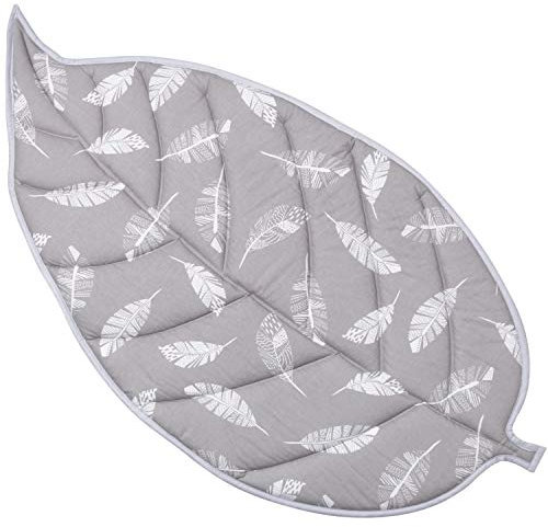 Amilian Baby Krabbeldecke gepolstert Spielteppich Blätterteppich Decke Blatt Förmig Spieldecke Laufgittereinlage Kuscheldecke Spielmatte Kinder Matte Baumwolle Erstausstattung Krabbelmatte Feder grau