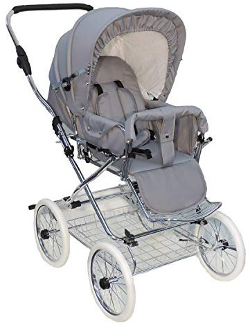 EICHHORN Kinderwagen Retro-Buggy Sportwagen mit Lederriemengestell und Schieberhöhenverstellung, Blickrichtung wechselbar, Stoff Grau (EVA-Rad)