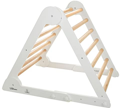 Little Partners Learn 'N Climb Foldable Wooden Climbing Triangle, Wood Climbing Gym for Toddlers, Triangle Climber for Skill-Building and Active Play, White & Natural